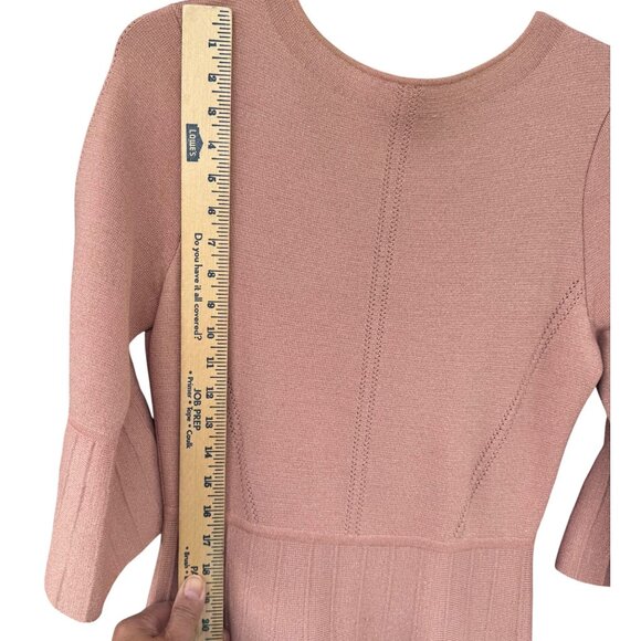 Lela Rose Blush Pink Wool Blend Dress Size Medium W/ Pleated Sleeves Mid-Length - Picture 9 of 13